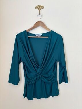 La Mer Luxe Teal Twist Front Top Medium Coastal Summer
